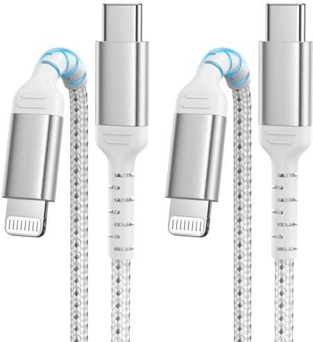USB C auf Lightning Kabel 1M+2M, Geflochten Typ C Lightning Ladekabel PD Power Delivery Schnellladekabel Kompatibel für Apple iPhone14 13 12 11 Pro Max Xs 8 7 6 Plus SE(Silber)