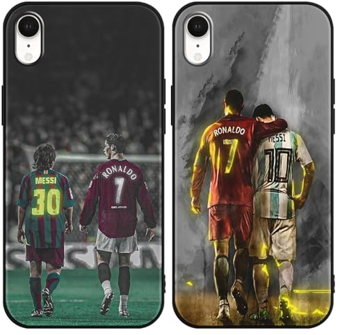 Yomyejisoo [2 Stück] Schutzhülle für iPhone XR Hülle 6,1,Handyhülle Fußball Sport Soccer Muster Design Motiv Fußball-Athleten Soft Silikon TPU Stoßfest Bumper Cover Case für iPhone XR,M9