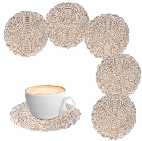 besbomig Topfuntersetzer 6er Set, Rund Geflochtene Verschleißfest Untersetzer Gläser, 18cm Platzsets klein für Hochzeit, Fest, Küche, Party - Khaki