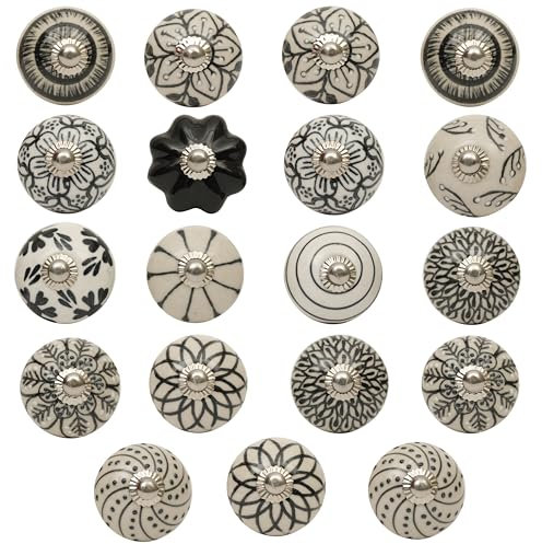 SHYAMVUN Handmade Assorted Designs Ceramic Door Knobs, Vintage, Shabby Chic, Interior Furniture, Cabinet Cupboard Wardrobe Drawers Pulls Handles (12-Pack)
