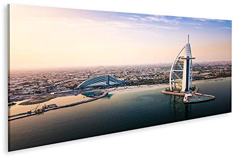 islandburner Prime Bild auf Leinwand Dubai Seaside Skyline Und Burj Al Arab Luxushotel Bei Sonnenaufgang Bilder Wandbilder Poster