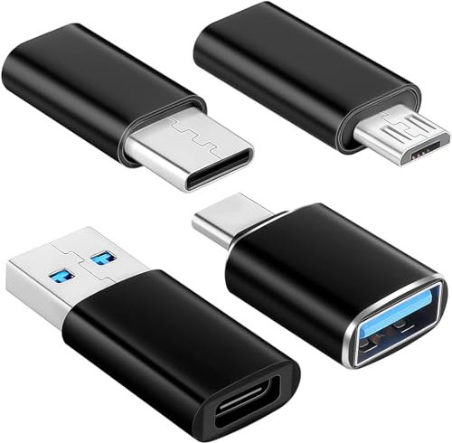 Paquete de 4 Adaptadores USB C a USB 3.0, Tipo C y Micro USB Compatibles Con MacBook Pro, Samsung Galaxy, Smartphones, Laptop, PC y Más - Para Coche