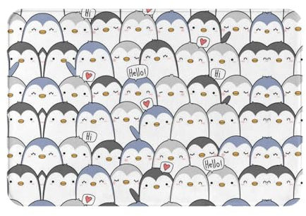 HAHAFU Fußmatte mit niedlichem Pinguin, innen außen, 40 x 60 cm, bedruckt, waschbar, rutschfest, saugfähig, Eingangsteppich, Bodenmatte