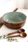 NURTURE INDIA Sage Green Extra Large Mango Wood Salad Bowl with Servers