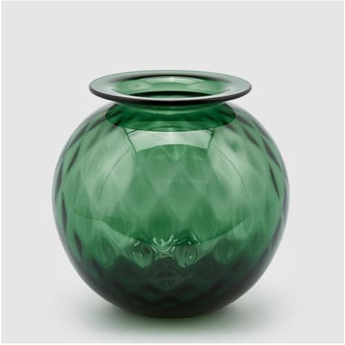 EDG - Enzo de Gasperi Runde Innenvase mit Hammerschlageffekt aus poliertem „Opium“-Grünglas, Blumen- oder Pflanzenhalter D25xH24 cm