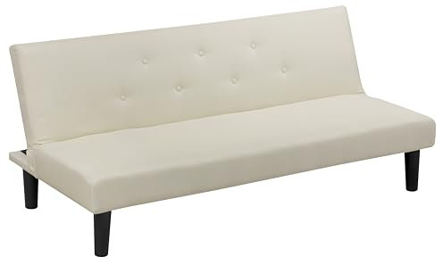 Baroni Home Sofá Cama 3 Plazas Tejido Convertible en Cama Acolchada, Sofá Reclinable con Patas de Plástico para Salón, Habitación de Invitados, Apertura 93 cm, 167x70x77 cm, (Crema)