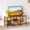 Dripex 120cm TV Stand for TV up to 55 Inch with Power Outlets, LED Lighting Vintage TV Unit Cabinet Media Console Table with Open Gaming Entertainment Center Shelves Record Player Stand(120x40x52CM)