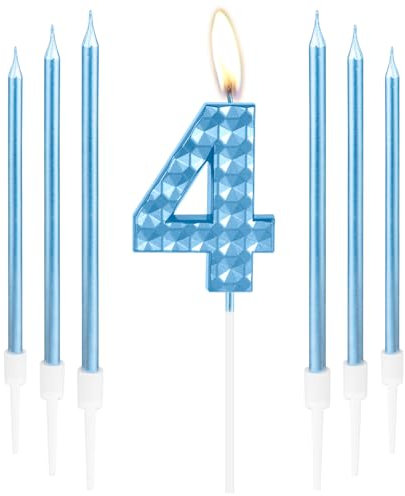 mciskin 4th Birthday Decorations - Blue Number 4 Candles, Girls & Boys Birthday Party Decor