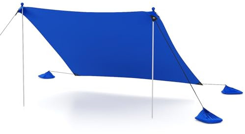 COSTWAY Strandzelt 230 x 200 cm, UPF 50+, Sonnenzelt mit Sandankern, Sandsäcken und 2 Stützstangen, tragbarer Sonnenschutz, Sonnendach für Strand, Angeln, Picknick (Blau)