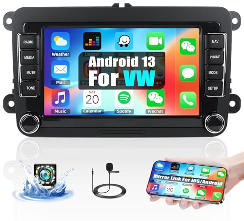 CAMECHO Android 13 Autoradio 2 Din für VW Golf 5 Polo Skoda mit GPS Navigation, 7 Zoll Bildschirm Touch Display Doppel Din Radio mit Bluetooth Mirror Link FM/RDS Radio WiFi EQ + Rückfahrkamera&Mic