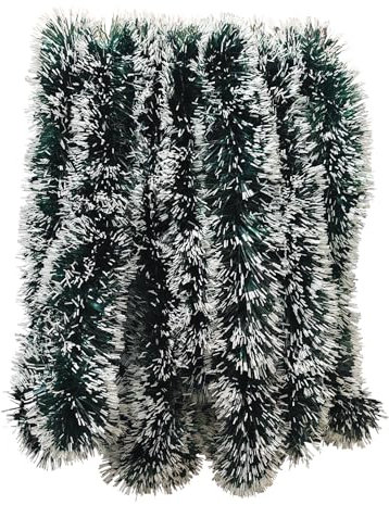 10M Christmas Tinsel Garland, 32.8FT Snow White Dark Green Xmas Tinsel Tree Garland Hanging Decoration for Christmas Party