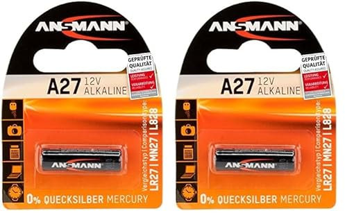 ANSMANN Pile alcaline A27 12V (1 PCE) – Pile alcaline 12V pour caméra numérique, Ouverture de Garage, Balance Digitale, etc. – Pile jetable à Hautes Performances (Lot de 2)