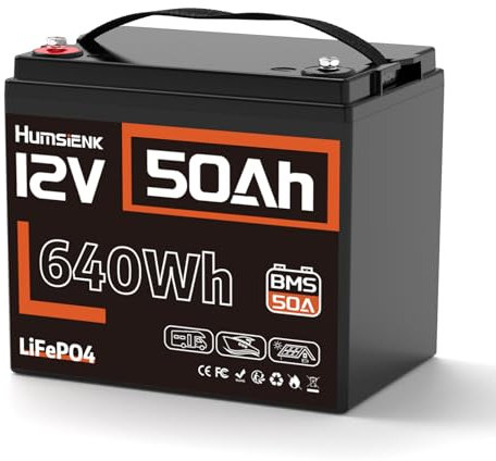 12.8V 50Ah LiFePO4 Lithium-Batterie - 15000 Zyklen, integriertes 50A BMS, Schutz gegen niedrige Temperaturen - ideal für Wohnmobil, Camping und Energiespeicher zu Hause