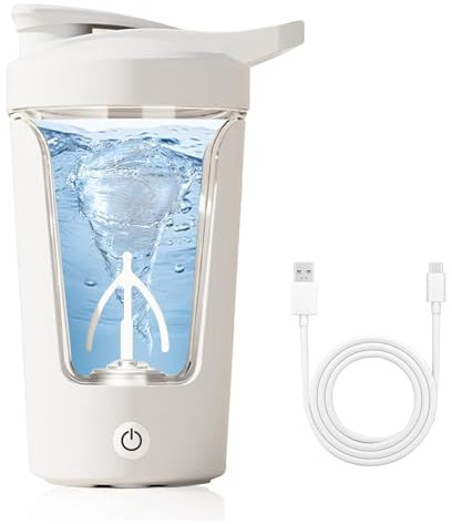 Protein Shaker Bottle Electric, 450ml Blender Bottles, USB C Rechargeable Electric Protein Shake Mixer Cups for Protein and Meal Replacement Shakes (White)