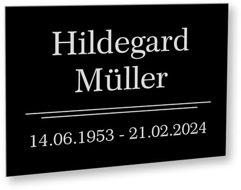INDIGOS UG - Gedenktafel - 20x15 cm - wetterfeste Grabplatte als Grabstecker - Text und Datum - Schilder selbst gestalten mit Wunschname & Datum bedruckt