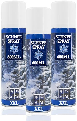 Stephans Möbelbörse Kunstschnee - Spraydose mit Dekoschnee - Schneespray zum Dekorieren zu Weihnachten - Sprühschnee Snowspray Fensterspray Schnee Spray Deko Schnee (3er Set, 600ml/ je Dose)