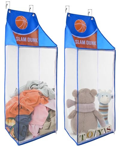 SYVOFOX 2 Stück hängende Wäschesäcke, Basketballkorb, Wäschekörbe mit Reißverschluss, faltbare Netz-Reise-Wäschekörbe für schmutzige Stoffe, Spielzeug, Handtücher, platzsparende Aufbewahrung –