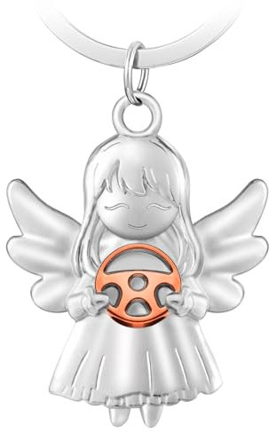 LongZYU Porte-Clés Ange Gardien avec Volant Pendentif Porte Bonheur Voiture en Métal Mignon Porte Clef Ange Permis de Conduire Cadeau pour Automobilistes Amis Collègues Examens Conduire Prudemment