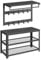 VASAGLE Wandgarderobe, Schuhbank, Wandregal mit Ablage und 10 Haken, Schuhregal mit 3 Ebenen, Aufbewahrung, Metallgestell, Flur, Eingangsbereich, Industrie-Design, ebenholzschwarz-schwarz LCR173B02