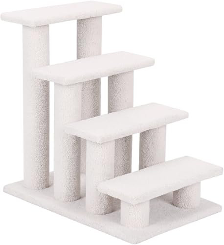 COSTWAY Tiertreppe Katzentreppe 4 Stufen, Treppe für Katze und Hunde bis 25 kg, Haustiertreppe Klein, Hundetreppe Spielbaum, 61 x 41 x 60 cm, Spanplatte und Kunstvlies (Weiß)