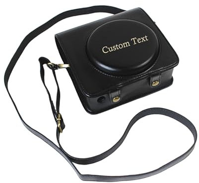 Kameratasche kompatibel mit Fujifilm Instax Kamera, PU-Leder, tragbar, mit Schultergurt, individueller Name und Text (Square SQ6, Schwarz)
