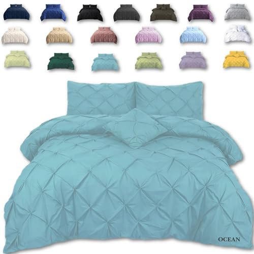 TheWhiteWater Duvet Set - 2 in 1 Single - Ocean Bedding Set - Duvet Cover + Matching Pillowcases - Cottong + Polyester - Polycotton Pintuck Cover (Ocean, 2 in 1 Bedding Set - Single)