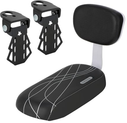 BWBIKE Fahrrad Rücksitz Fahrrad Mountainbike PU-Leder Weichkissen Gepäckträgersitz Kindersitz mit Rückenlehne und Fußstütze, Schwarz+Schwarz