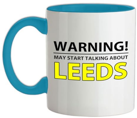 Warning May Start Talking About Leeds - 11oz - Ceramic Two-Tone Mug for Coffee/Tea - Babyblue/White - One Size