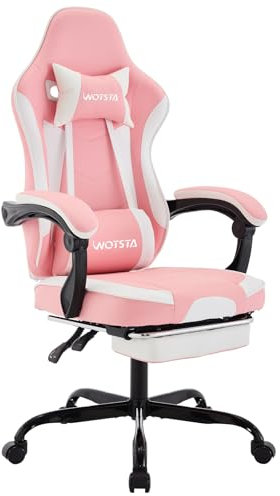 WOTSTA Chaise Gaming Racing, Siege Gaming Repose-Pieds Rétractable, Fauteuil Gamer avec Massage Lombaire, Fauteuil Bureau Ergonomique Confortable, Dossier Inclinable à 135°, Charge 120 kg