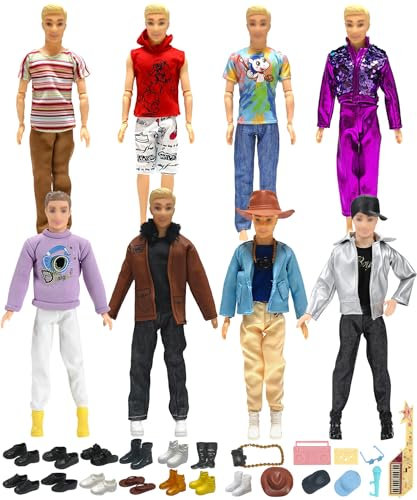 Walenbily 41 pcs Puppen Klamotten Accessoires Set 30 cm Verschieden Kleidung Zubehör 8 Set Puppen Clothes Klamotten、Schuhe、Hut、Kamera、Gitarre、Mikrofon、Gläser、Tonbandgerät、Kassette für 11.5 Zoll Puppen