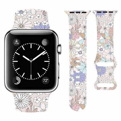 Vozehui Flower Silicone Strap Compatible with Apple Watch Strap 42mm 44mm 45mm 46mm 49mm,Soft Silicone Replacement Straps for iWatch SE Series 10 9 8 7 6 5 4 3 2 1, Women Men