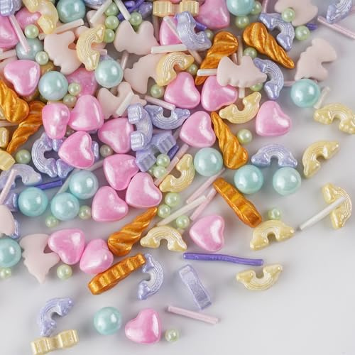 130g Unicorn Cake Sprinkles Mix, Edible Pink Purple Blue Gold Sprinkles for Cake Decorations, Edible Heart Sprinkles for Cupcake Topper Cake Decorations On Baby Shower Birthday Wedding Party