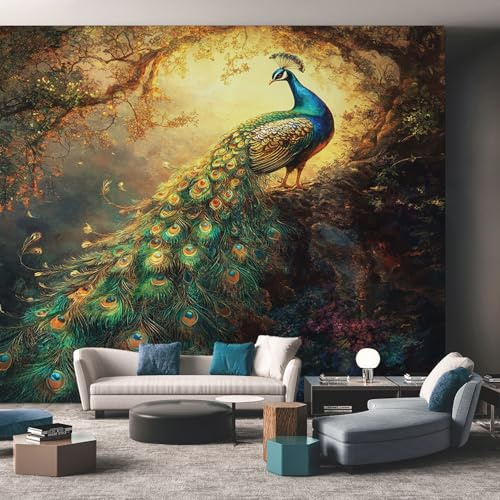 Wallpaper 350cmx256cm - Peacock - Murals - Wall - Mural - Art Photo - 3D - Feather Wild Animal Bird - Photo Wallpaper - Room Decoration Poster