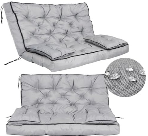 GARDEN KING ROYAL REST Gartenkissen Set für Bank Hollywoodschaukel Gesteppte Kissen mit Paspel Befestigungsbändern wasserfest Größe XL Sitzkissen Palettenkissen Rückenkissen