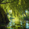 TRIOSK Sichtschutz Garten Dekoration Plane groß mit Natur Motiv Baum Weide Wasser Fluss Motivbanner Blickdicht für Terrasse Zaun Gartenzaun Gartenposter PVC Zaunblende 600x200 cm