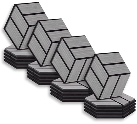 Homestyle4u 20x Hexagon Akustikpaneele 30x26x2 cm Grau Schallschutzplatten | Wandpaneele zur Schalldämmung - Akustik-Elemente für Wand & Decke - 3D Holzoptik Paneele in Hellgrau mit Filz - Deko-Waben