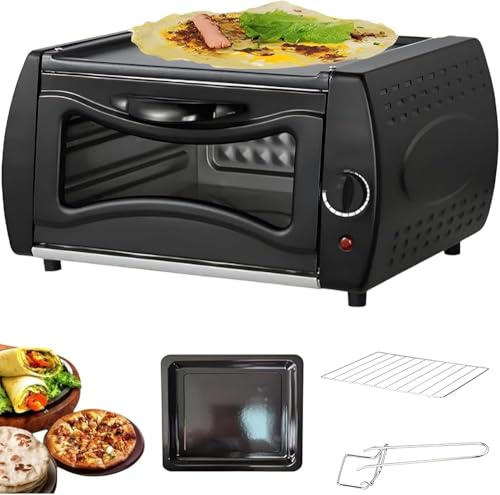 Multifunction Countertop Pizza Oven,1500W Electric Pizza Oven, 50-400℃ Temperature Control, Mini Pizza Stove with Bake Tray/Bake Rack/Tray Handle, for Chapati Roti Lahmacun Manakish Naan