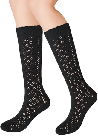 PPGGOPP Calcetines Hasta la Rodilla de Algodón,calcetines Calados Mujer，Calcetine Altos Women,Transpirable Medias de Rejilla hasta Rodilla Calcetines de Pantorrilla de Encaje para Mujer