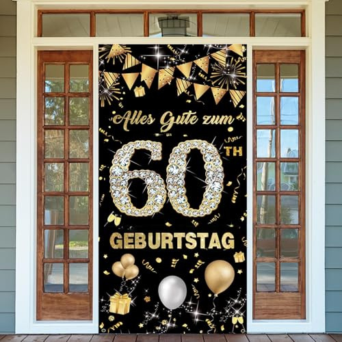 60. Geburtstag Banner, Schwarz Gold 60. Geburtstags Hintergrund | 60 Jahre Geburtstag Deko, Alles Gute zum 60 Geburtstagsbanner Deko, 60. Birthday Tür Banner Party Dekoration, 185×90cm