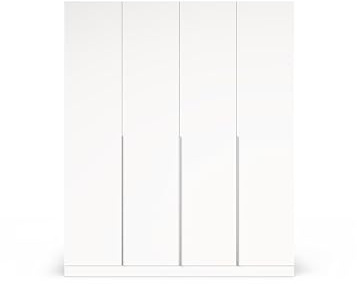 VIKK - Kleiderschrank - Drehtürenschrank Weiß - 200cm breit, T 53 cm, H 240 cm - Schrank für Schlafzimmer, Jugendzimmer, Flur - mit Fächern und Kleiderstange - Modell: Finn, mit Griffen Silber