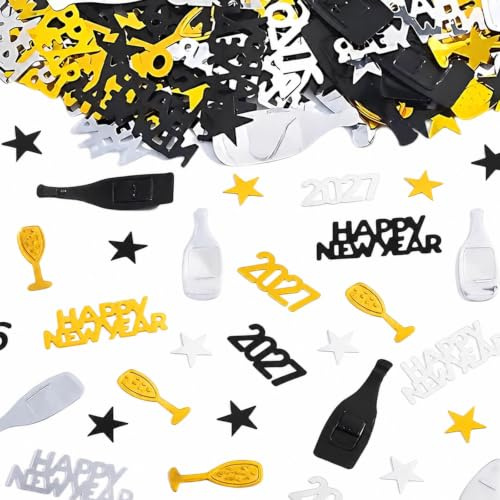 Konfetti Silvester, Silvester Deko 2027, 30g Gold, Silber und Schwarz Tischdeko,Konfetti Streudeko für Tischdeko Neujahr Karneval Party