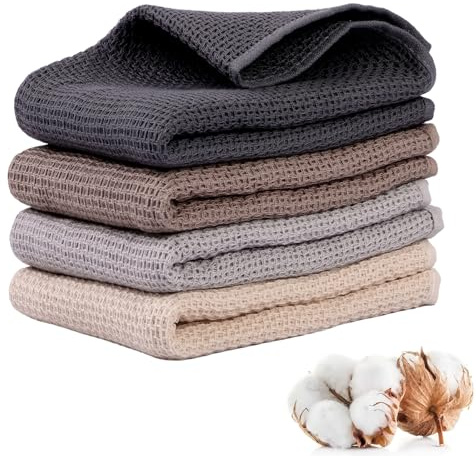 Neerow Geschirrtücher Baumwolle, 4er Spültücher Baumwolle 40 × 55 cm | Dicke Spüllappen Baumwolles für Haushalt Küche Geschirr, Beige Grau Braun Hellgrau