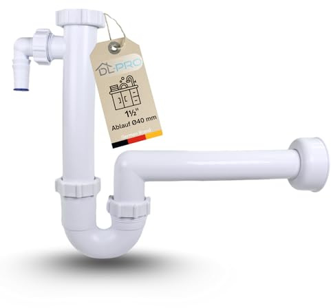 DL-pro Lavello da cucina a sifone da 1½ con attacco per dispositivi, scarico Ø 40 mm, tubo fisso, sifone antiodore integrato sul ramo del dispositivo con bordo in gomma, guida per tubi salvaspazio