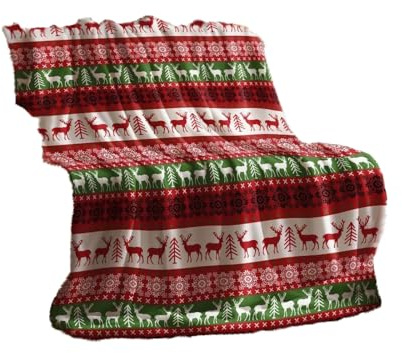 Generisch Weihnachts Flanelldecke, Rentier Design, Rot-Grün-Weiß, Flauschige Kuscheldecke für Sofa und Bett, 150x200cm, Festliches Wintermotiv mit Schneeflocken (A)