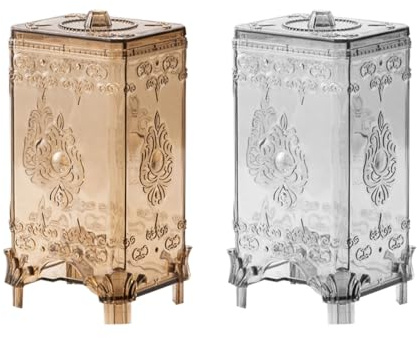 Hoement Kosmetik Wattebox 2 Stück aus Ps mit Transparentem Design und Kleinem Format Praktischer Kosmetik Organizer für Schminktischdekoration im Europäischen Stil