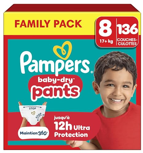 Pampers Baby-Dry Pants Größe 8, 136 Windeln, 17kg+ | 360° auslaufsichere Passform für Tag und Nacht