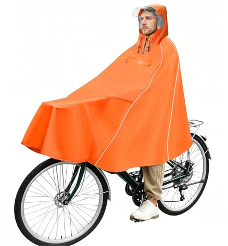 Andake Fahrrad-Regenponcho, Unisex Fahrrad-Regenmantel mit durchsichtigem Schirmrand, wiederverwendbar, mit Reflektoren(Zitronenorange)