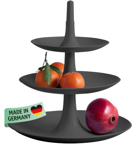 Koziol BABELL L Etagere 3-teilig | Servierständer für Kuchen, Gebäck, Obst, Käse, Sandwiches | biozirkulärer Kunststoff, stapelbar, spülmaschinengeeignet | Küche, Haushalt (nature ash grey, L)