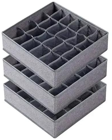 3er-Pack grauer Socken-Unterwäsche-Organizer, Trennwände, 64-zelliger Stoff, faltbarer Schrank, Schrank, Kleidungsaufbewahrung(3 Packs (64 Cell))