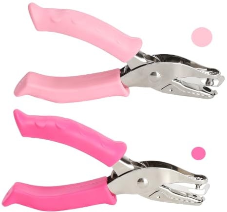 2 stycken hålslagare 1 hål, rund hålslagare, pappershålslagare, rosa | Robust 1-håls stansare, bekvämt handtag, metallhylsa, håltagare för DIY-skola, rent och exakt snitt